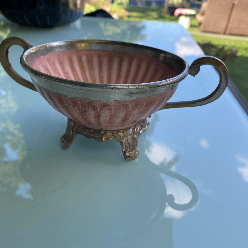 Vintage painted pink metal sugar bowl